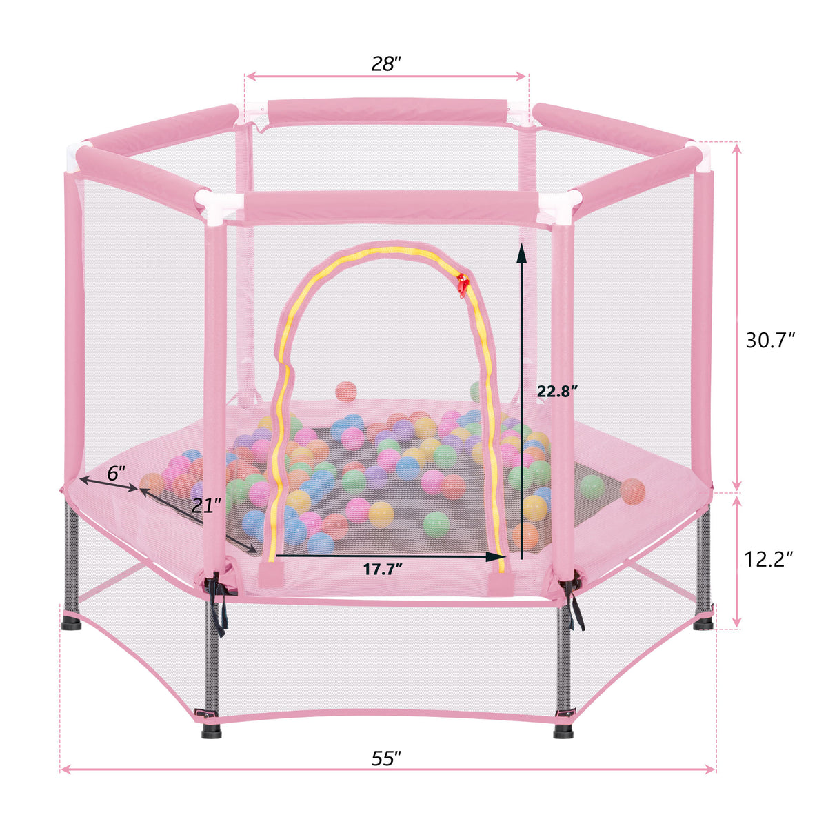 55'' Toddlers Trampoline with Safety Enclosure Net and Balls, Indoor Outdoor Mini Trampoline for Kids - V.I.P Digital Presence