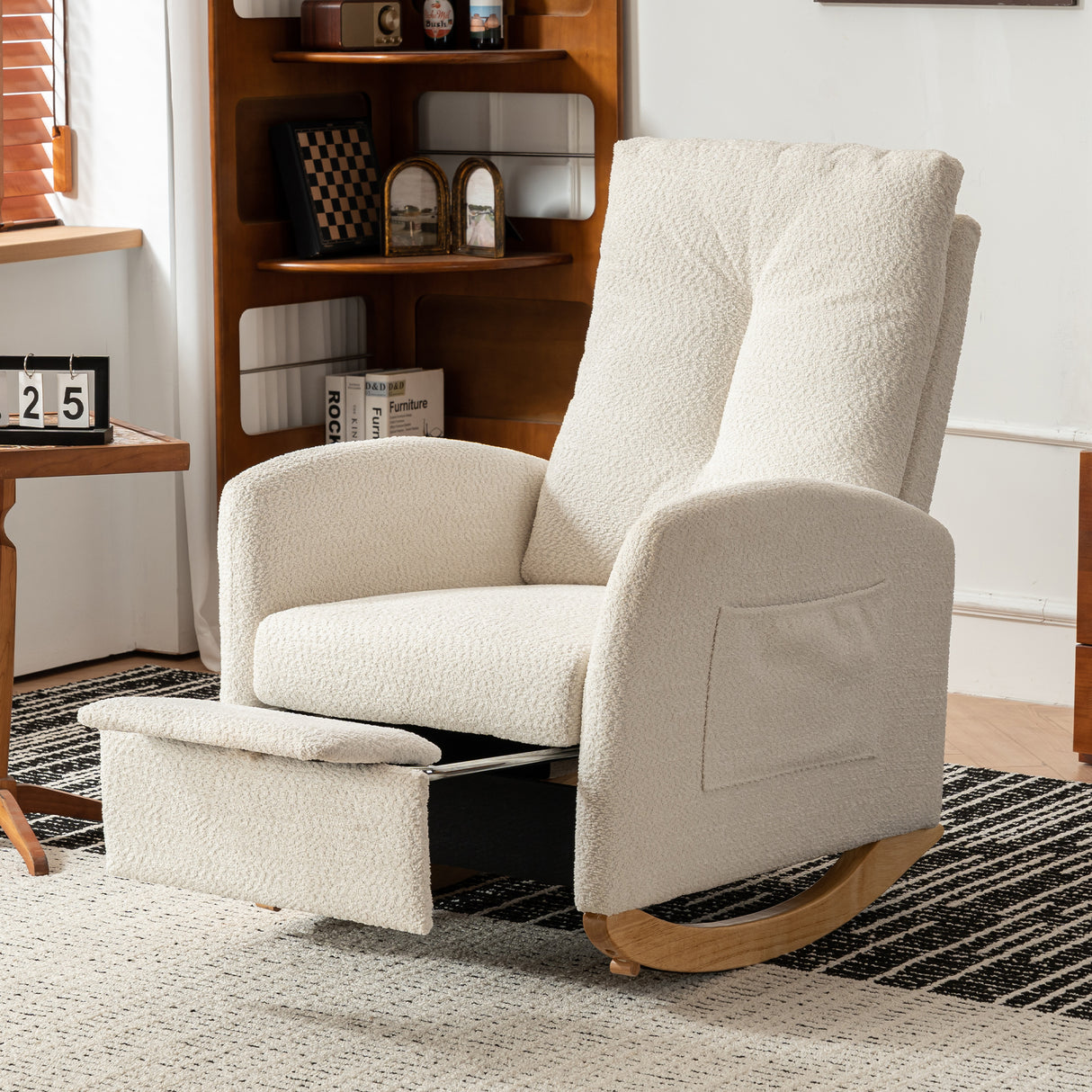 Accent Rocking Chair with Footrest High Back Rubber Wood Rocking Legs Bedroom Living Space - V.I.P Digital Presence