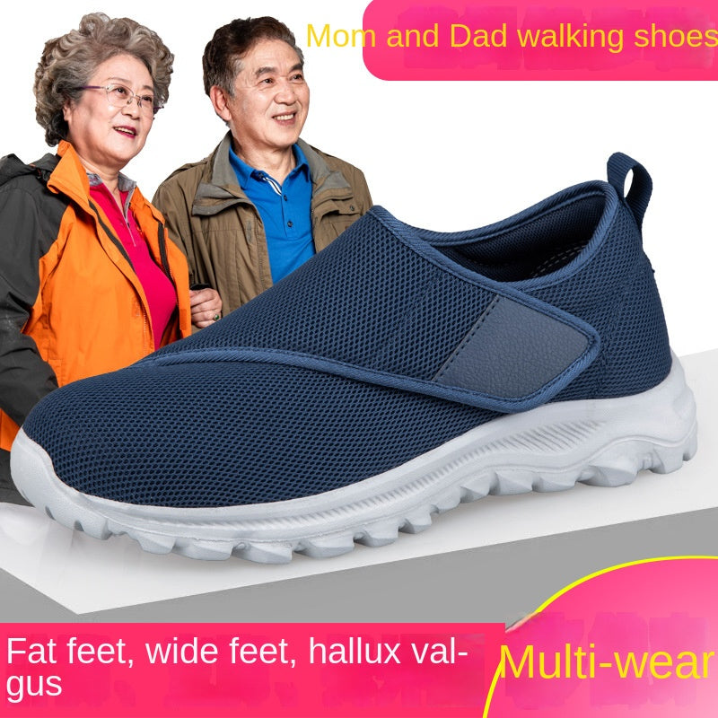 Elderly shoes men's chubby feet swollen feet, special health shoes sports shoes single buckle with dad's shoe mesh - V.I.P Digital Presence