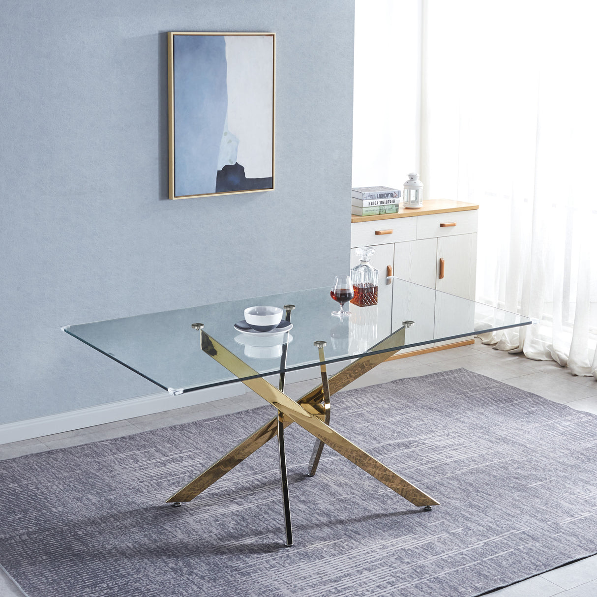 Modern Glass Table for Dining Room/Kitchen, 0.39" Thick Tempered Glass Top, Chrome Stainless Steel Base - V.I.P Digital Presence