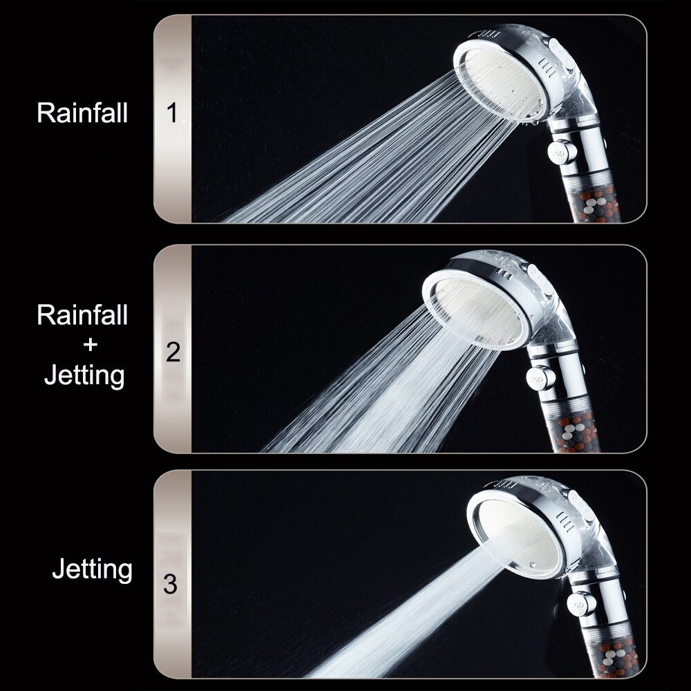 New Tourmaline balls Filter Shower Head Water saving 3 Modes adjustable SPA shower head on/off button high pressure shower - V.I.P Digital Presence