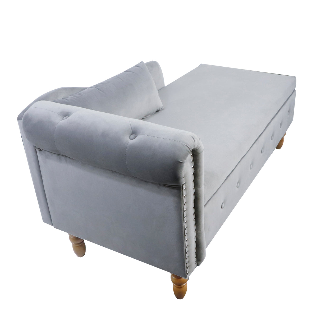 Grey Chaise Lounge Indoor Velvet Lounge Chair for Bedroom with Storage & Pillow Modern Upholstered Rolled Arm Chase Lounge - V.I.P Digital Presence