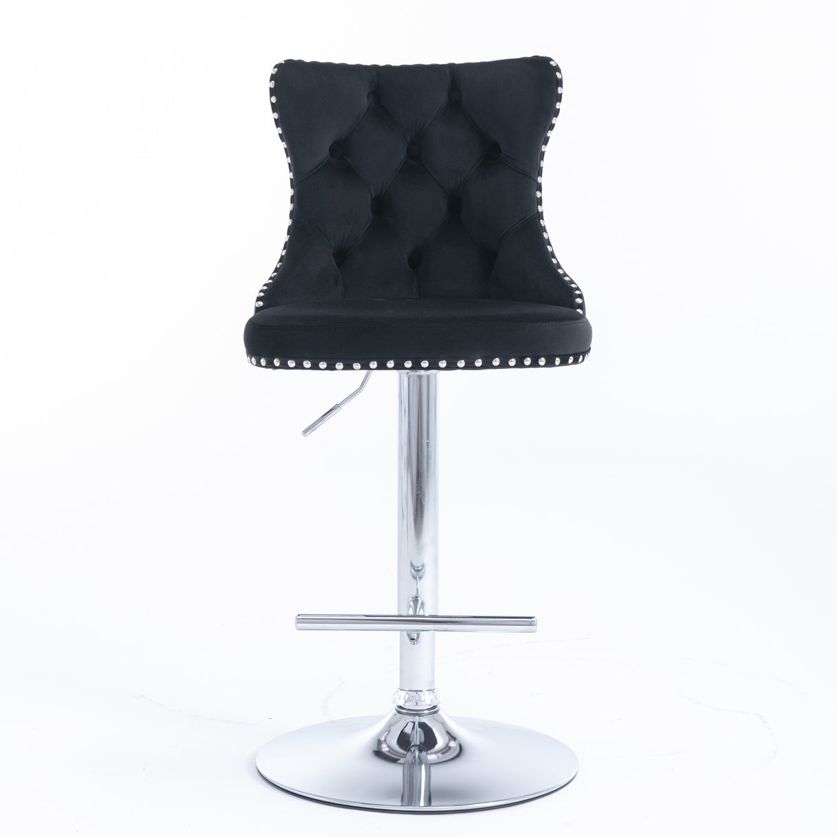 25-33 Inch, Modern Upholstered Chrome base Bar Stools with Back Comfortable Tufted for Home Pub and Kitchen Island(Black,Set of