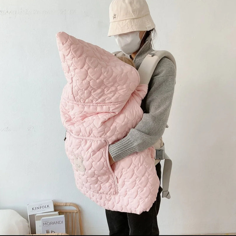 Manta de invierno para cochecito, manta cálida de forro polar para bebé, accesorio para envolver a recién nacidos, capa acolchada resistente al viento, funda de edredón con correa