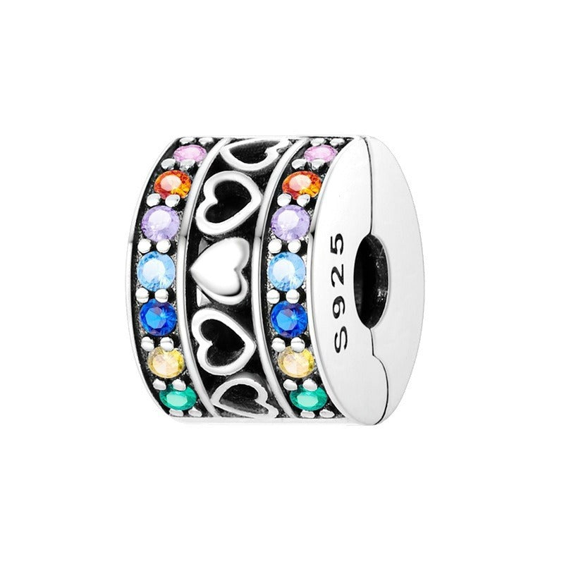 Copper plated S925 silver FOREVER colorful heart clip beads string DIY bracelet necklace - V.I.P Digital Presence