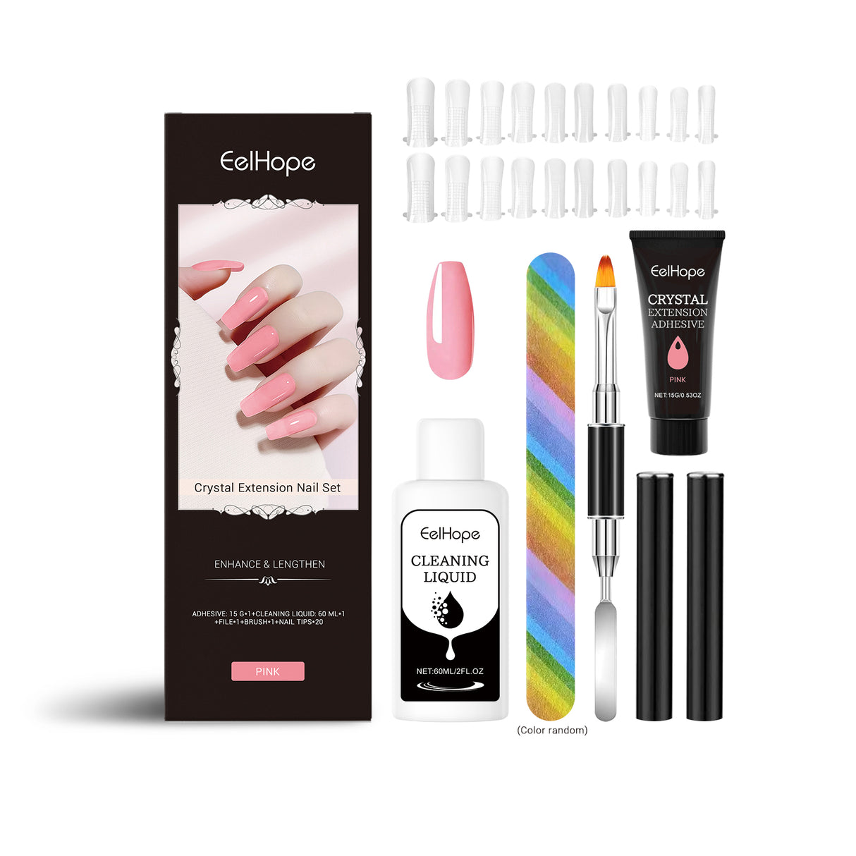 Juego de extensiones de uñas de cristal con pegamento para uñas, estilo simple, juego de herramientas para modelado tridimensional natural.