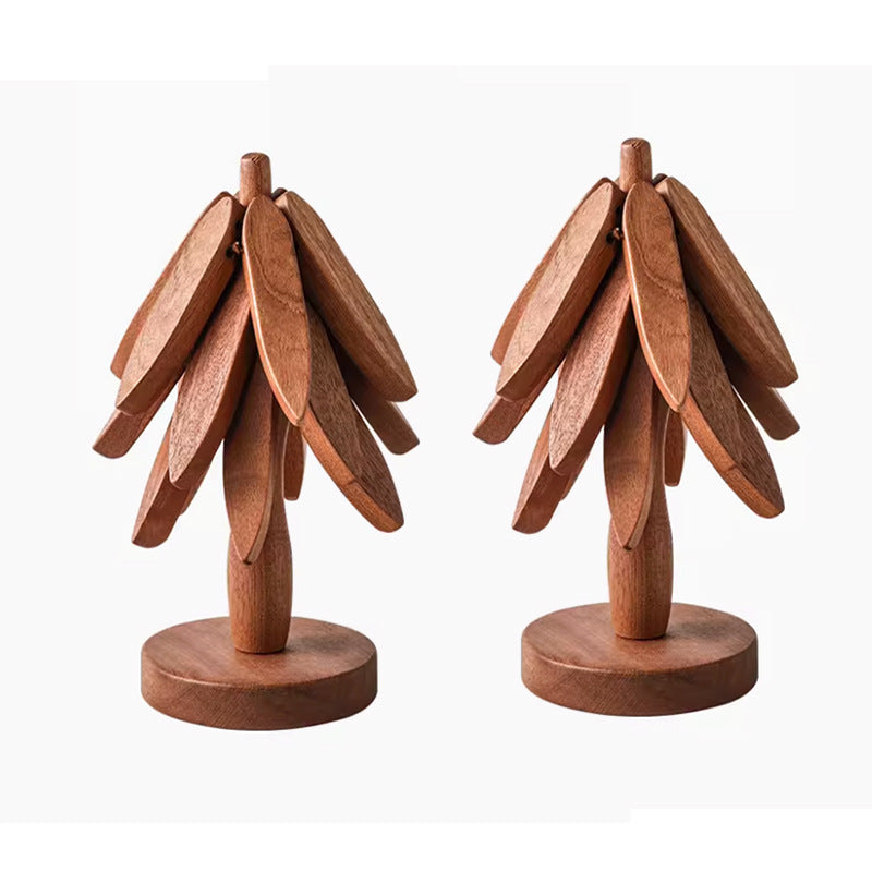 Wooden Christmas Tree Folding Coaster Black Walnut Thick Seat Adiabatic Pad For Kitchen Desktop Decoration Housewarming Gift - V.I.P Digital Presence