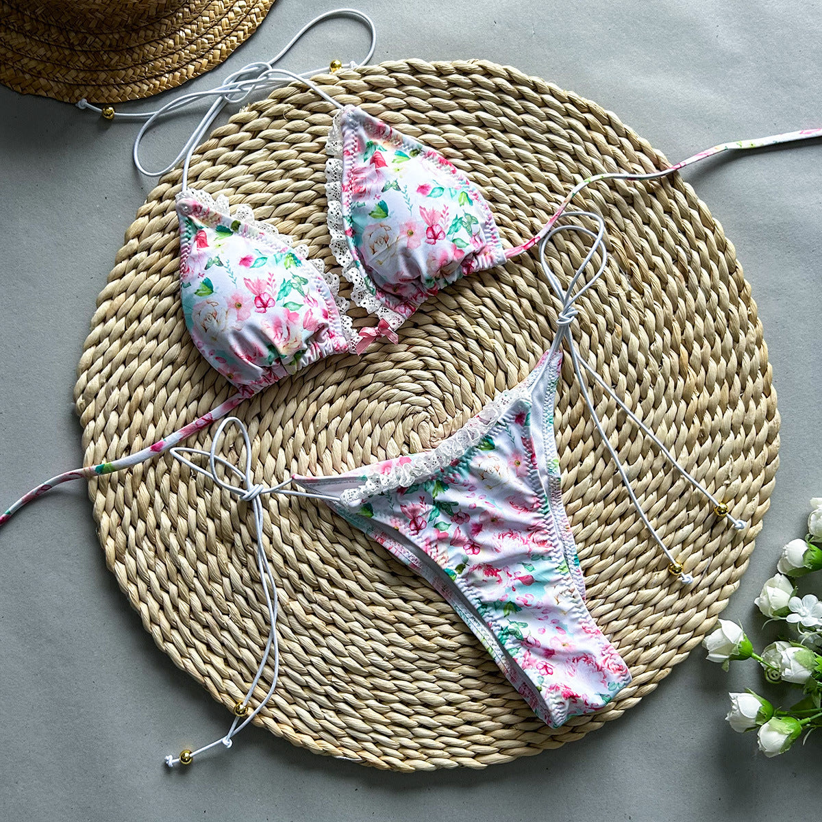 European and American sexy bikini print lace up split women's swimsuit - V.I.P Digital Presence