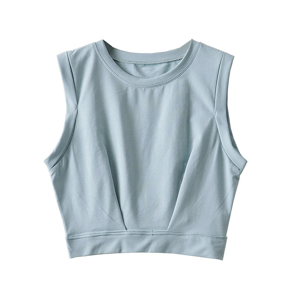 Short crop top with exposed navel and sleeveless loose fitting vest women's high waisted sports fitness yoga base shirt - V.I.P Digital Presence