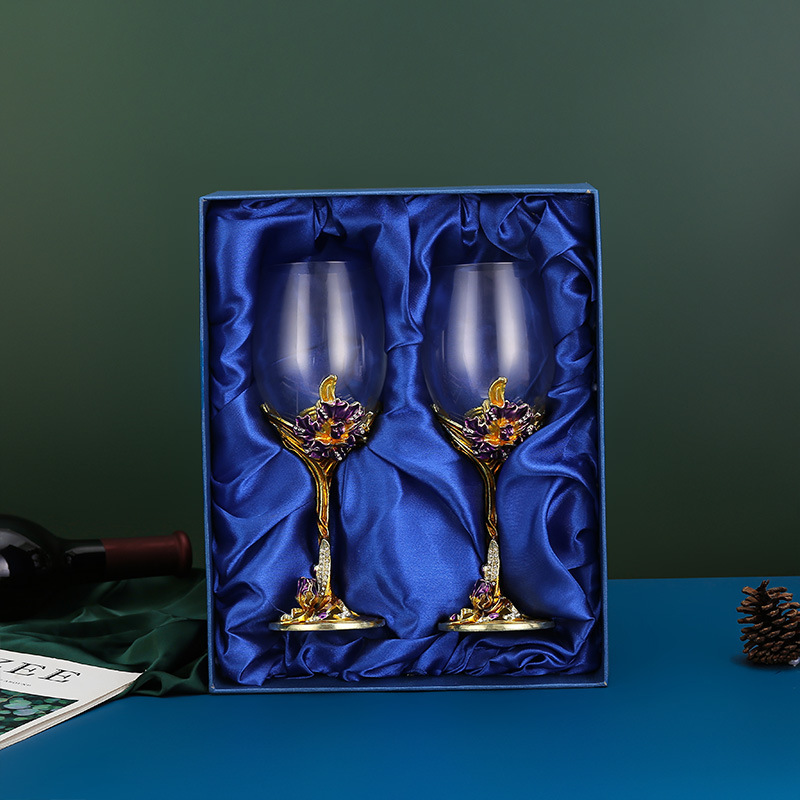 Iris enamel carved red wine glass high footed glass home gift set wine glass - V.I.P Digital Presence