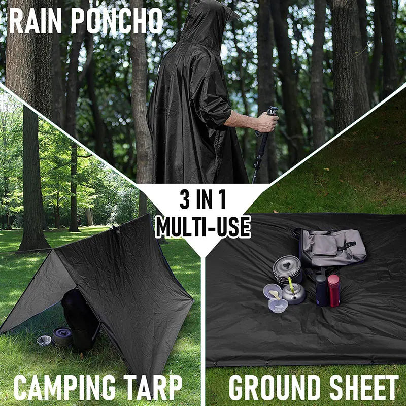 Poncho impermeable militar 3 en 1 para exteriores, con capucha y mangas, impermeable, para motocicleta, camping, senderismo, viajes, ropa impermeable, tienda de campaña.