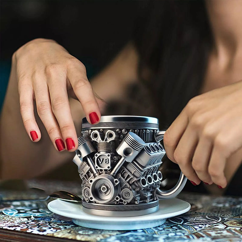 3D Engines - designed Stainless Steel Mug. Ideal for coffee/beer, a fun home & office drinking accessory. - V.I.P Digital Presence