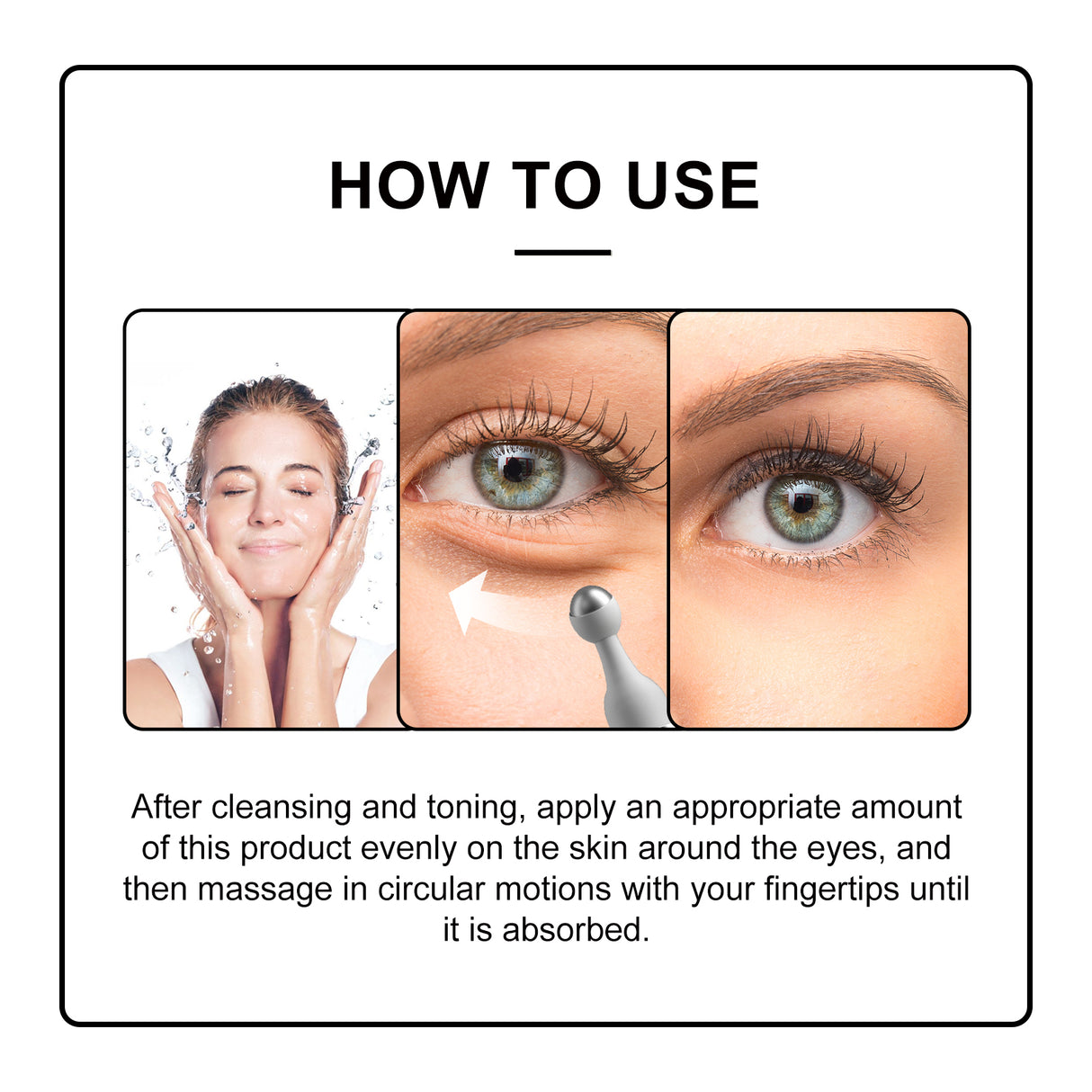 Crema de ojos Eye Roller con bolas de masaje para reducir líneas finas, bolsas, hinchazón y ojeras.