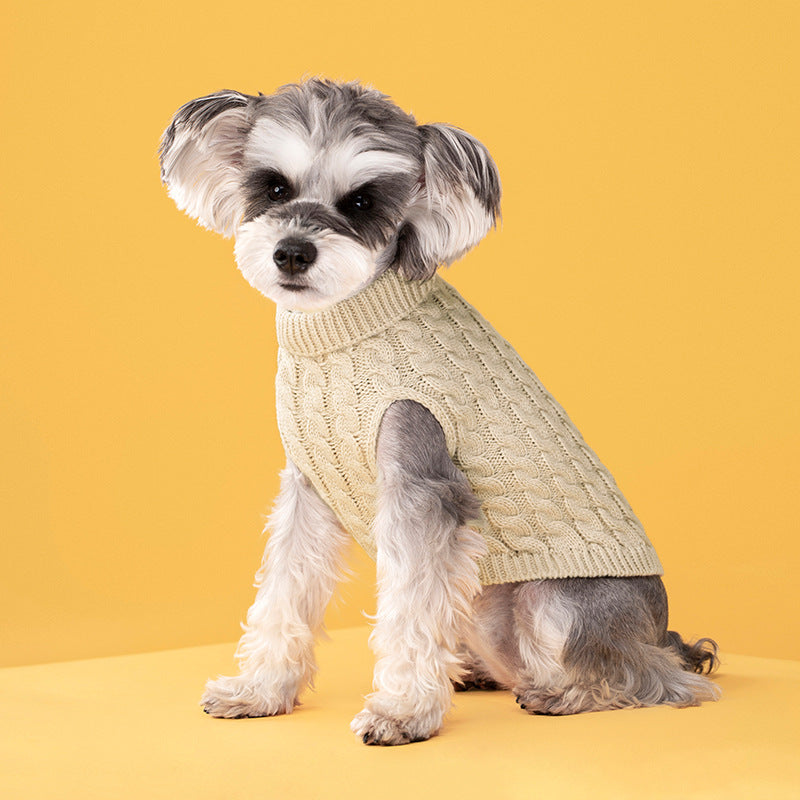 Autumn and winter pet dog cat warm solid color classic Fried Dough Twists sweater thickened turtleneck sweater - V.I.P Digital Presence