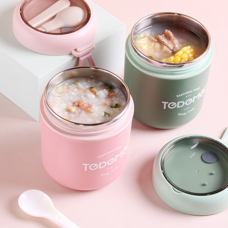 Japanese style simple sealed 304 stainless steel insulated breakfast cup with lid and spoon - V.I.P Digital Presence