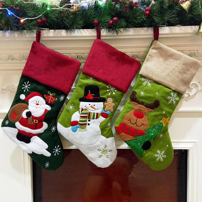 Christmas Socks Gift Bag Linen Santa Claus Embroidery Christmas Socks Christmas Gifts Christmas Pendants - V.I.P Digital Presence