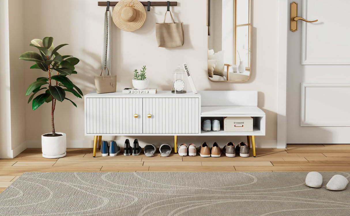 Modern Shoe Storage Bench with Hidden Storage and Upholstered Cushions for Bedside, Living Room and Entryway (White) - V.I.P Digital Presence