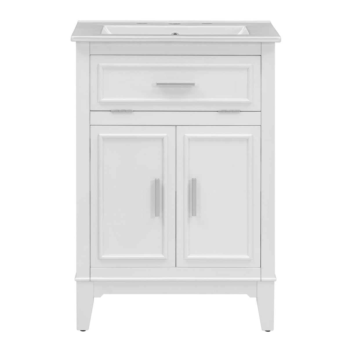 24" Bathroom Vanity with Sink, Bathroom Vanity Cabinet with One Flip Drawer and Doors, Solid Wood and MDF, White - V.I.P Digital Presence