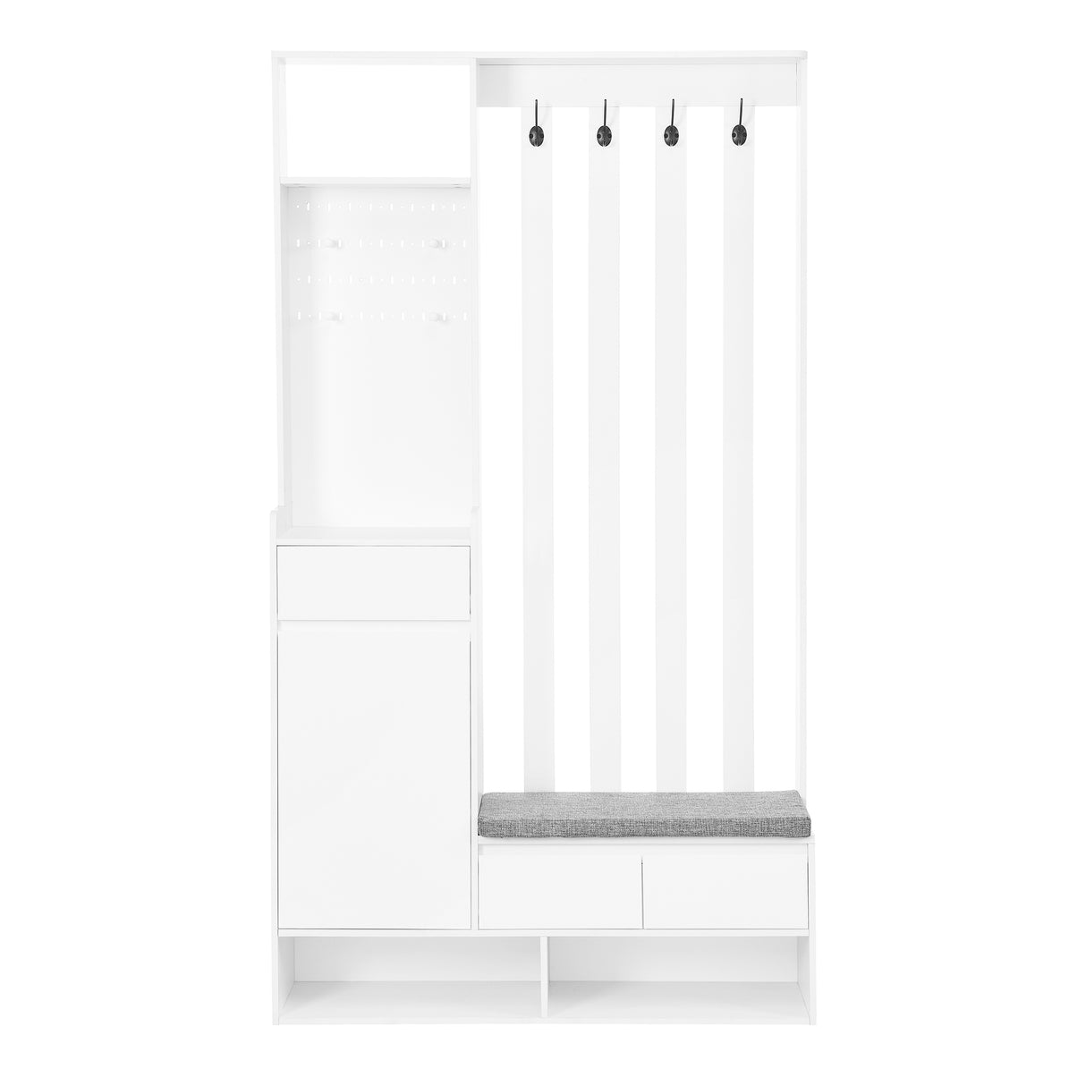 39.3'W70.8'H multifunctional corridor shoe cabinet with soft padded nail board and white clothes hanger with entrance hook - V.I.P Digital Presence