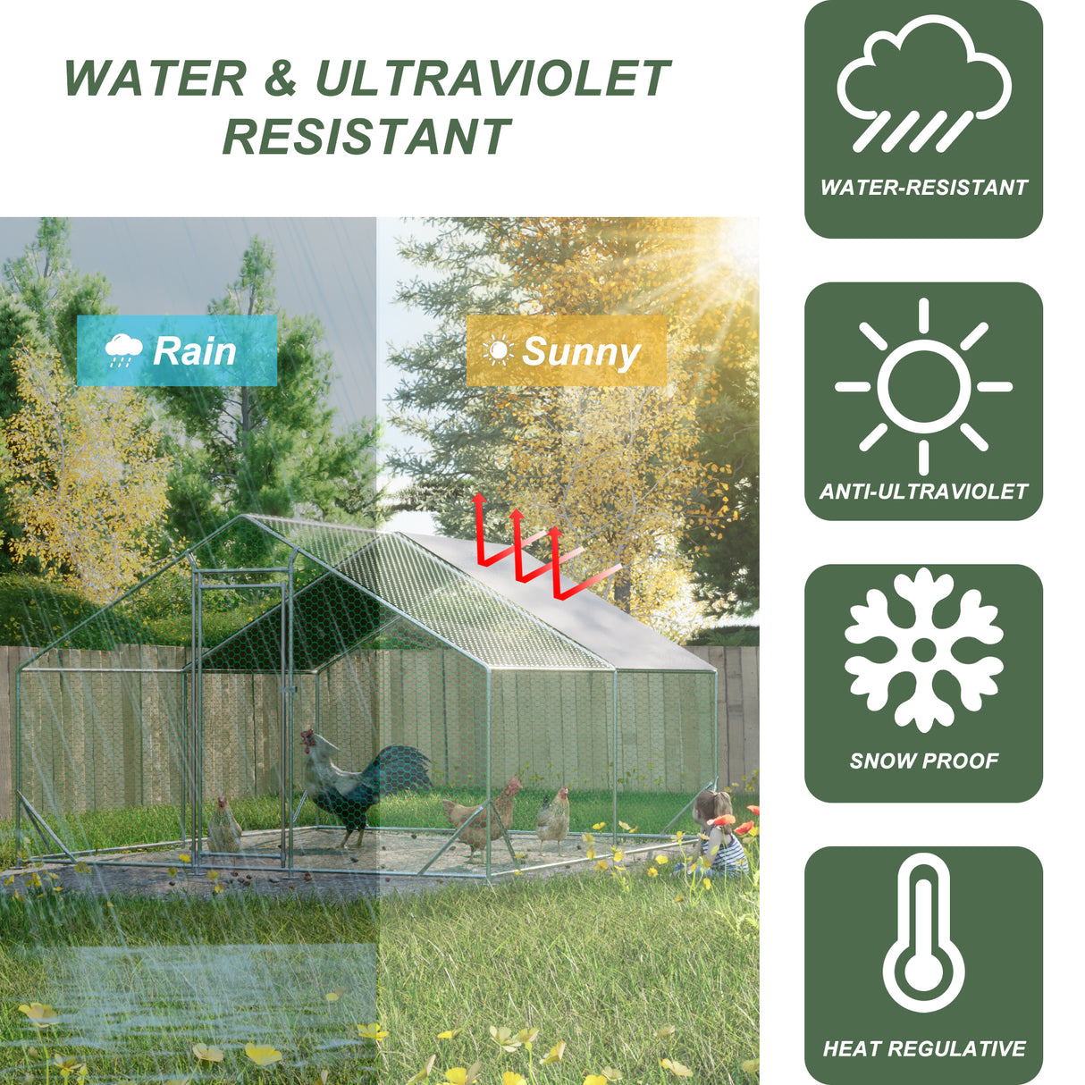 Large metal chicken cage, galvanized iron ribbon waterproof and UV resistant cover (10 'long x 13' wide x 6.56 'high) - V.I.P Digital Presence