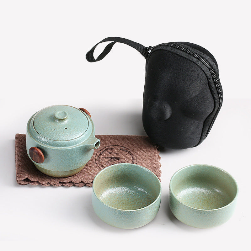 Black pottery quick guest cup one pot two cups household outdoor travel tea set portable bag Kung Fu outdoor portable bubble - V.I.P Digital Presence