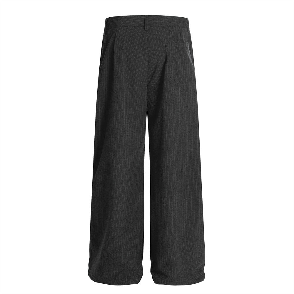 Vertical Striped Casual Trousers Men's Dress Pants Fashion Design Pleated Draped Cool Loose Straight Wide-Leg Long Pants - V.I.P Digital Presence
