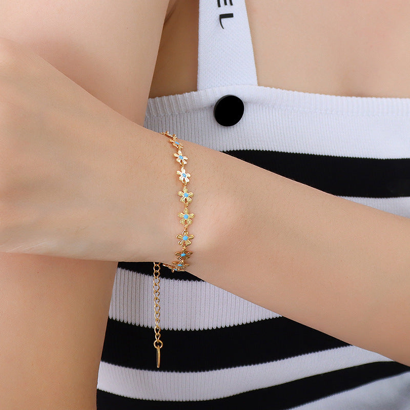 Golden Flower Blue Drip Oil Bracelet - V.I.P Digital Presence