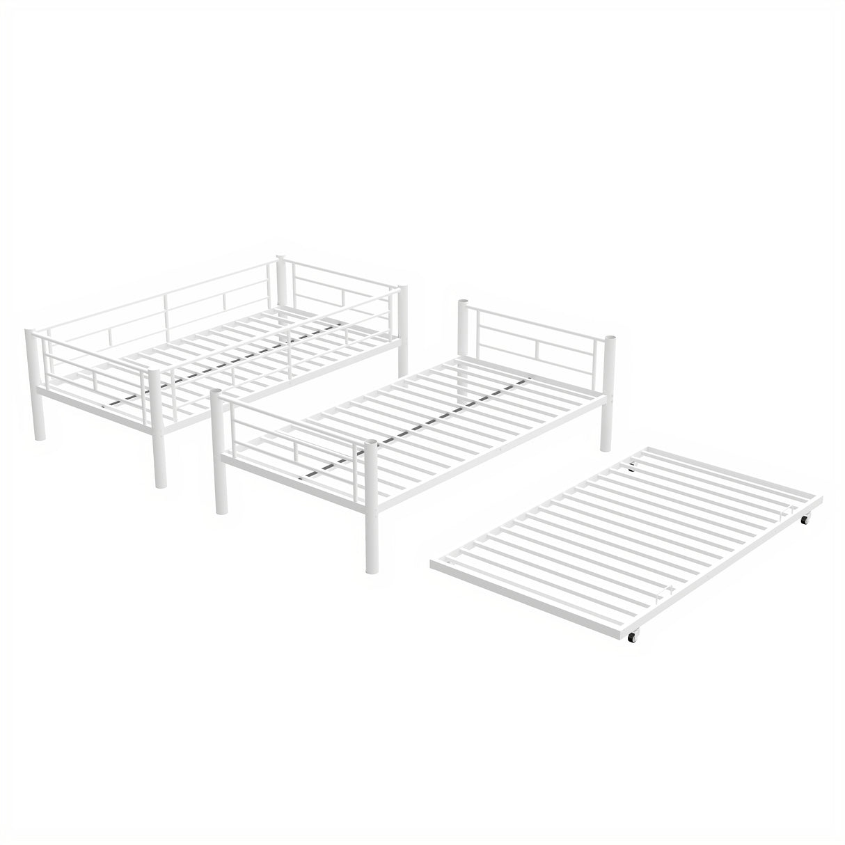Heavy-duty Sturdy Meta Twin over Twin with Trundle Bunk Bed/l/ Noise Reduced/ Safety Guardrail/No Box Spring Needed,White - V.I.P Digital Presence