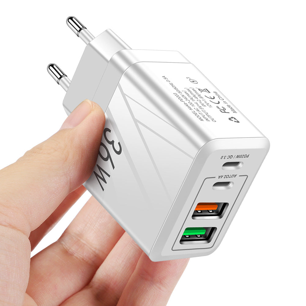 Cargador de teléfono PD QC3.0+2.4A Tipo-c con 2 USB de carga rápida
