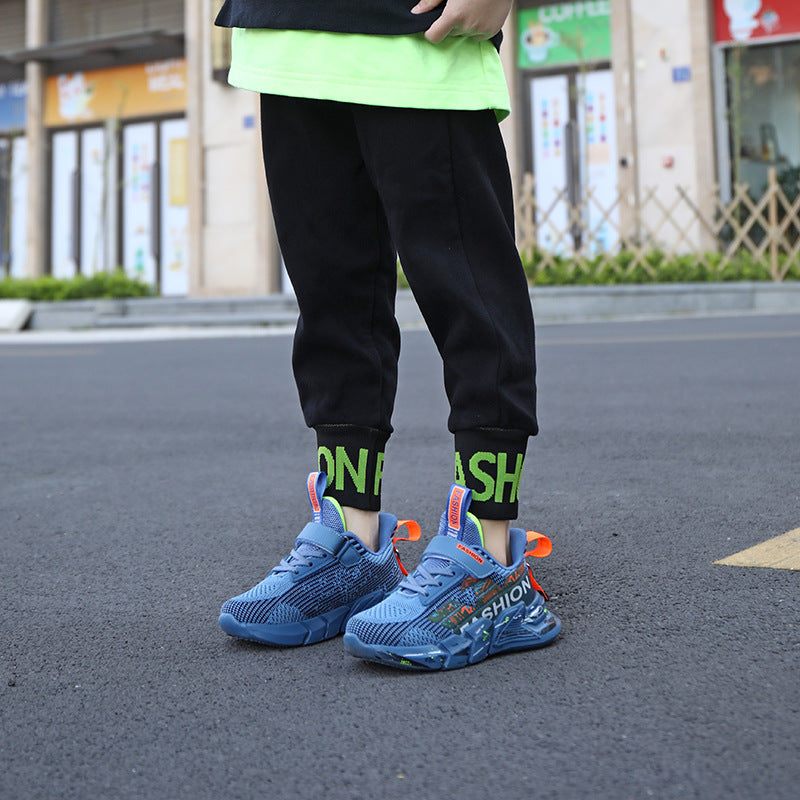 Zapatos casuales de primavera y verano para niños, zapatillas de suela gruesa con parte superior tejida, zapatos de malla a la moda para niñas