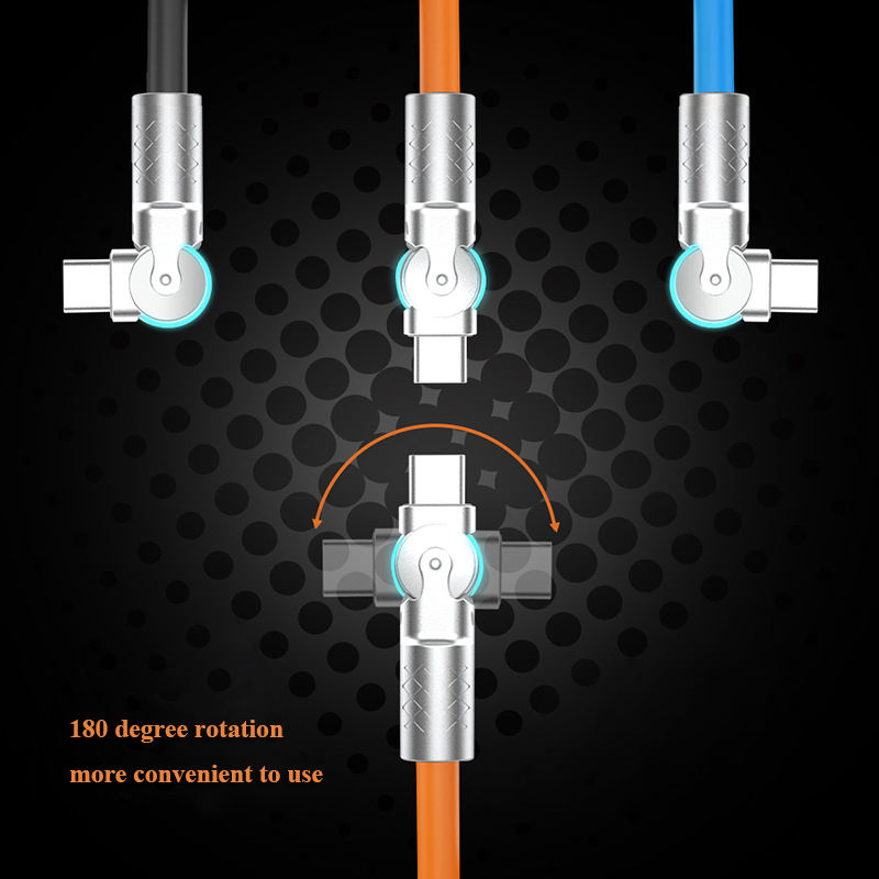 El nuevo cable de datos giratorio tipo C con carga súper rápida es compatible con teléfonos móviles Huawei, Apple, Xiaomi y Android.