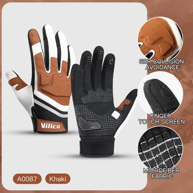 Guantes para ciclismo de carretera con pantalla táctil, cálidos, antideslizantes, resistentes al desgaste, con absorción de impactos y anticolisión para deportes al aire libre
