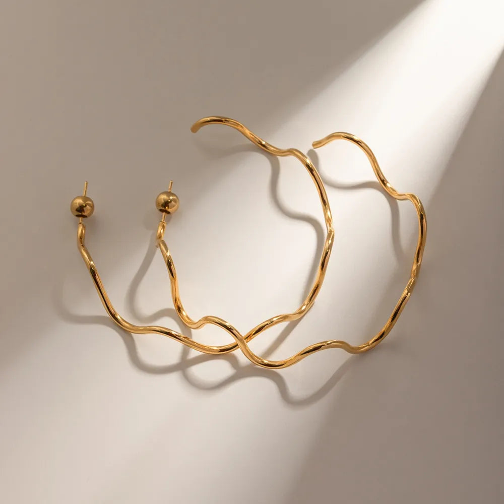 Stainless Steel Wave Shape C-Hoop Earrings - V.I.P Digital Presence