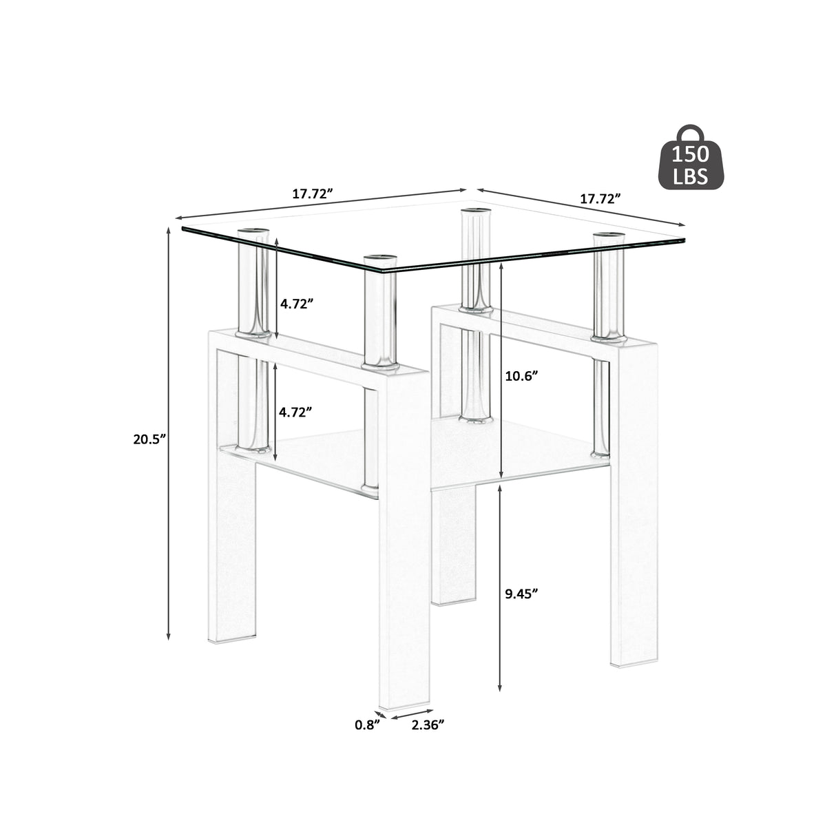 Set of 2, Modern Tempered Glass Tea Table Coffee Table End Table, Square Table for Living Room, Transparent/White - V.I.P Digital Presence