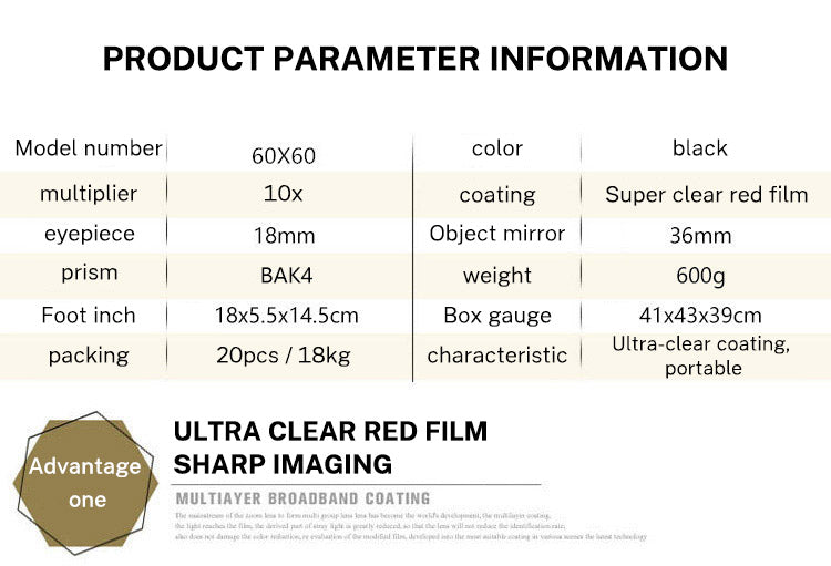 60x60 Telescope High magnification low light night vision red film outdoor Golden Eagle Telescope with label - V.I.P Digital Presence