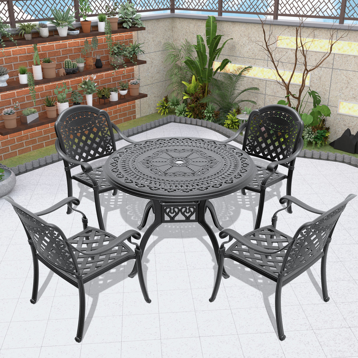 (Cushions In Random Colors)5-Piece Set Of Cast Aluminum Patio Furniture With Cushions - V.I.P Digital Presence