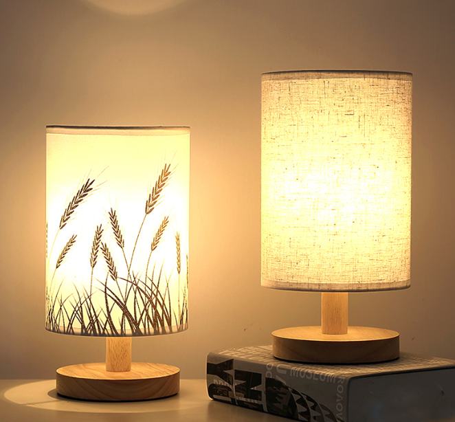 Linen Table Lamp LED Linen Night Lamp w/Warm White Light Linen Nightstand Lamp USB Powered Wooden Beside Lamp - V.I.P Digital Presence