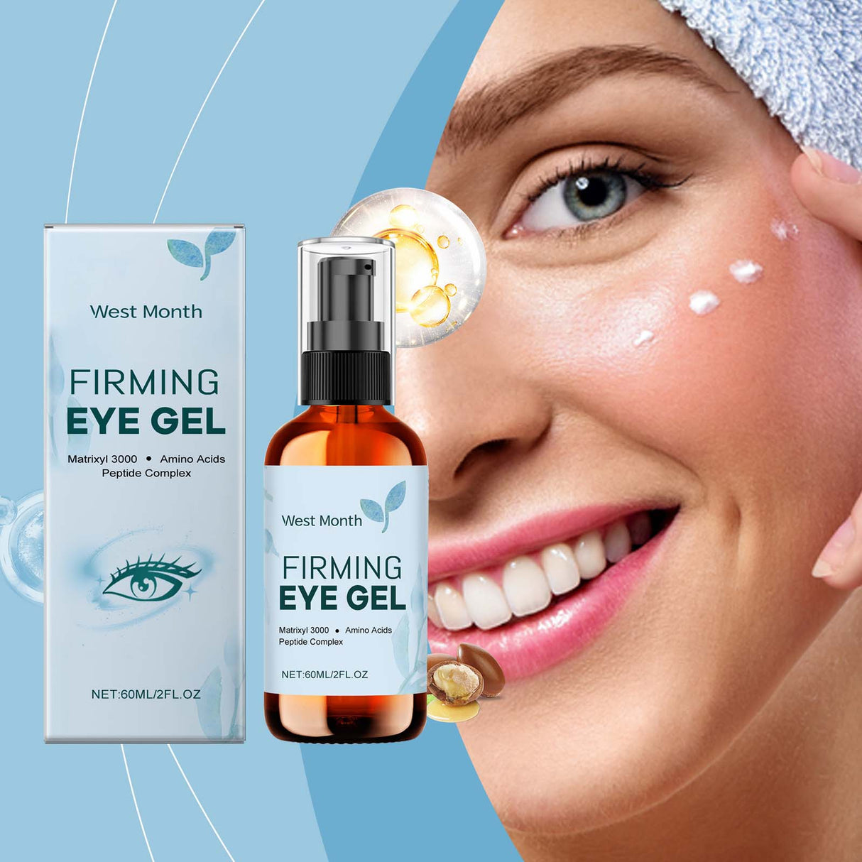 Gel para el cuidado de los ojos: reafirma la piel de los ojos, hidrata y reduce las líneas finas alrededor de los ojos.