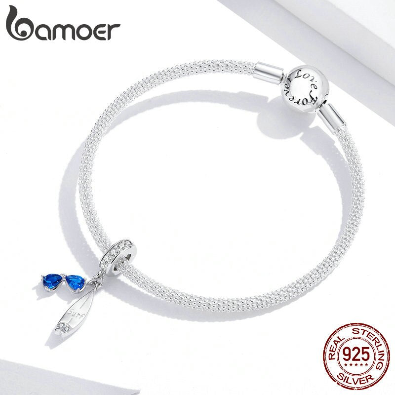 bamoer 2020 Summer Series Surfing with Sunglass Pendant Charm for Bracelet 925 Sterling Silver DIY Jewelry Accessories BSC263 - V.I.P Digital Presence