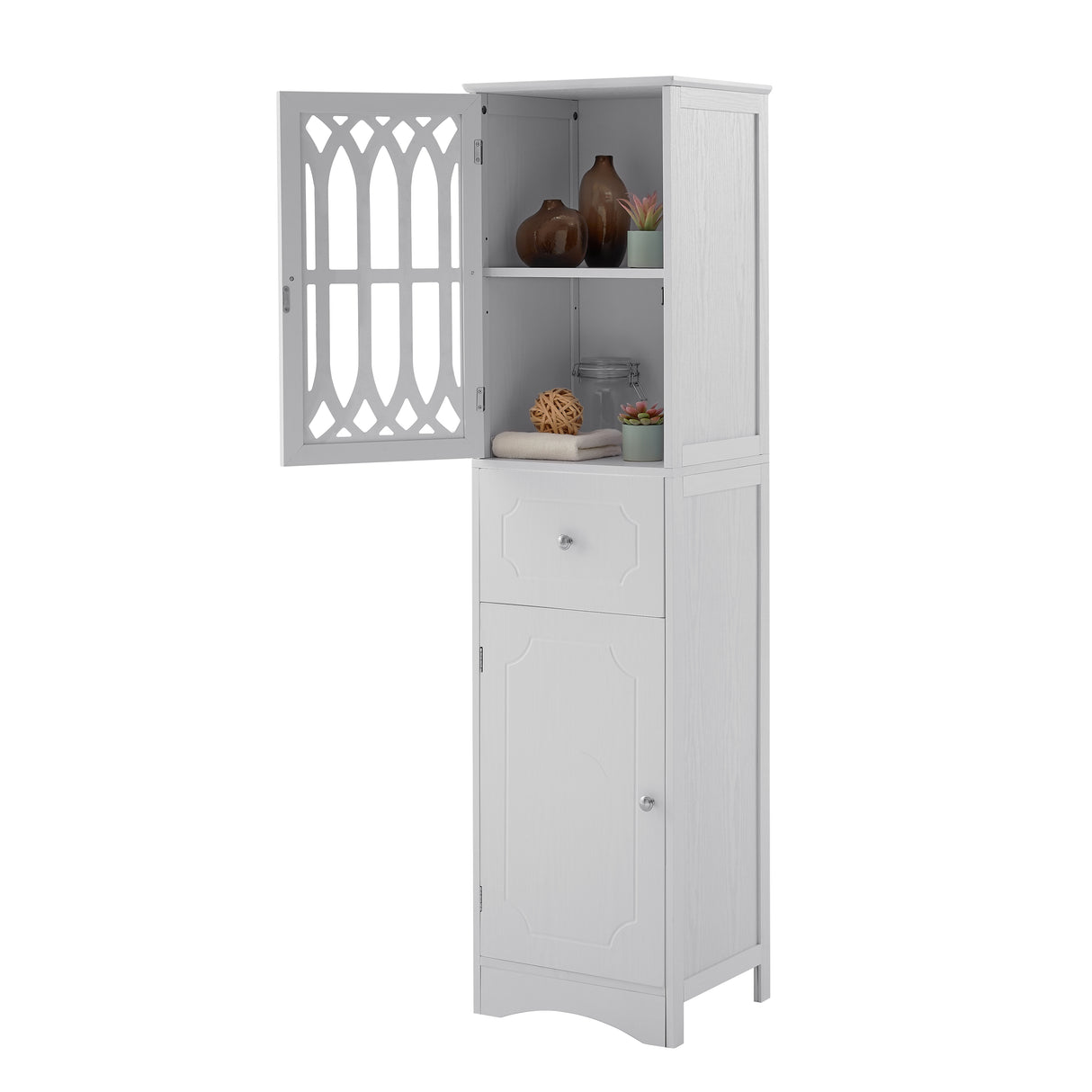 Tall Bathroom Cabinet, Freestanding Storage Cabinet with Drawer and Doors, MDF Board, Acrylic Door, Adjustable Shelf, White - V.I.P Digital Presence