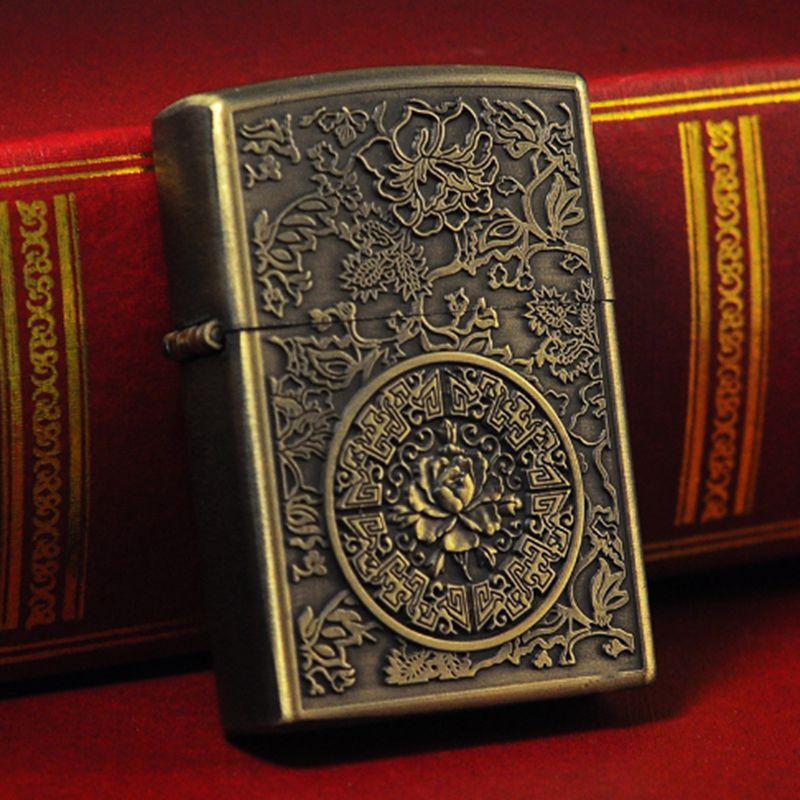 Kerosene lighter windproof retro style grinding wheel personalized bronze relief fuel dispenser - V.I.P Digital Presence