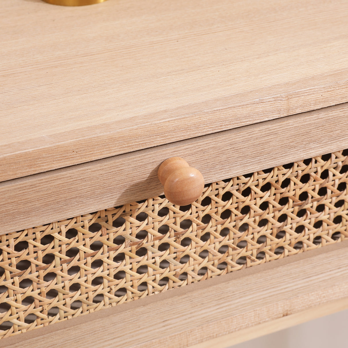 Side table with two real rattan drawers, solid wood table legs can be used in the dining room living room,bedroom - V.I.P Digital Presence