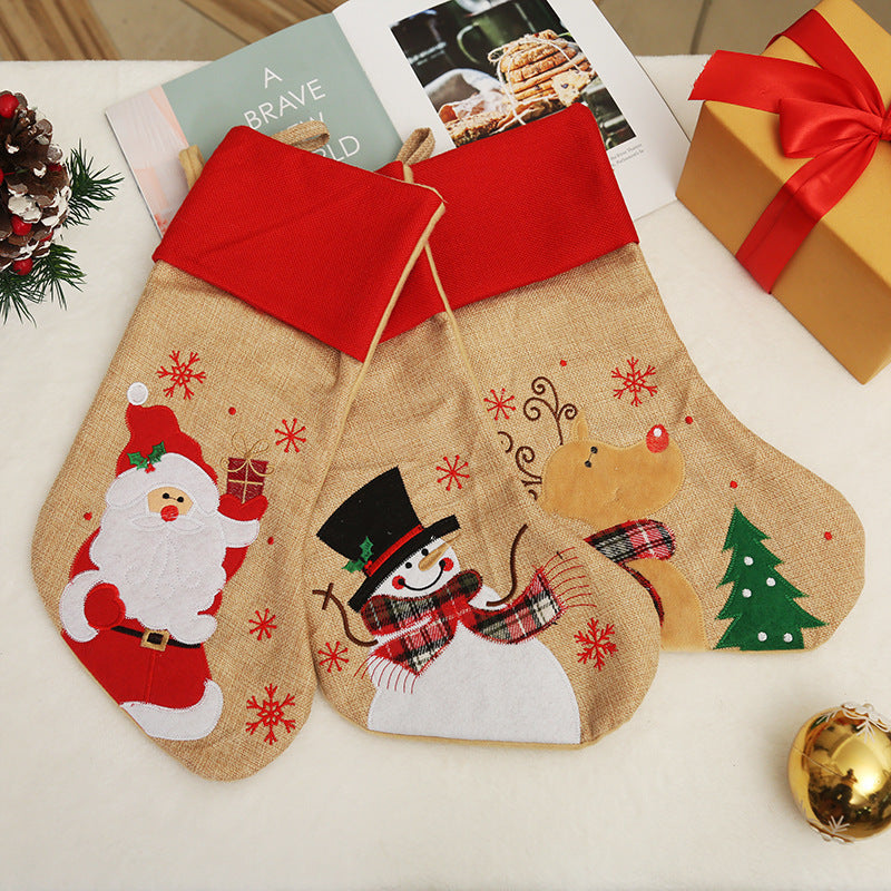 Christmas Decoration Linen Red Bordered Old Man Snowman Christmas Socks Christmas Gift Bag Candy Socks - V.I.P Digital Presence