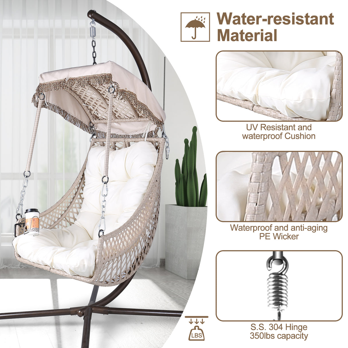 Swing Egg Chair with Stand Indoor Outdoor Wicker Rattan Frame 350lbs Capacity Hammock Chair for Patio Bedroom with Sunshade Clot - V.I.P Digital Presence