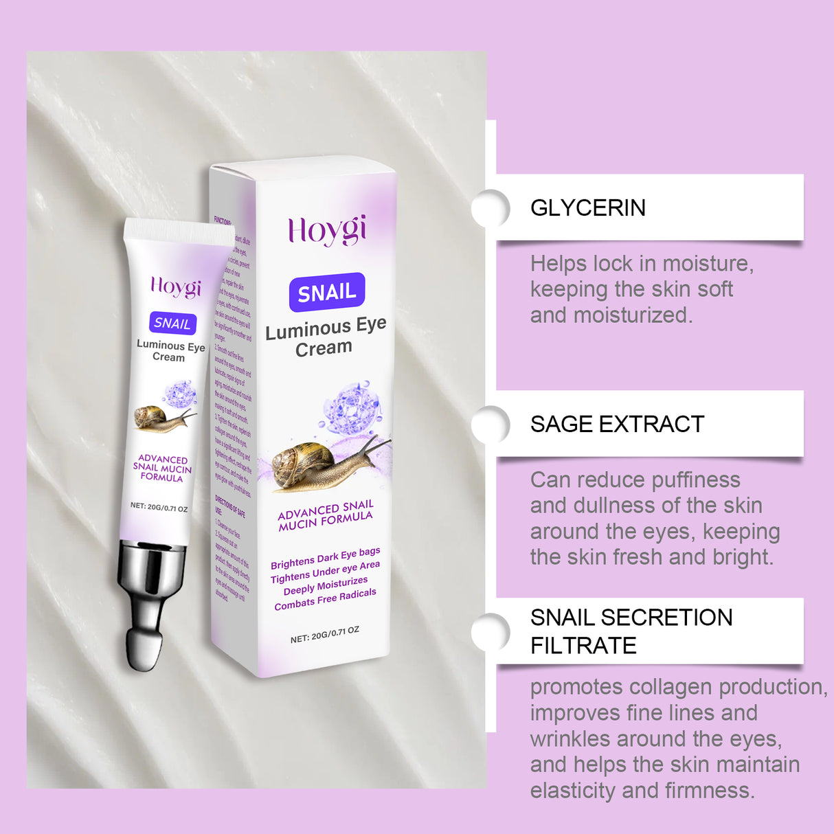 Crema reafirmante para ojos, crema iluminadora de caracol para ojos, reafirmante, suave y tersa para la piel del contorno de ojos, crema reparadora para ojos.