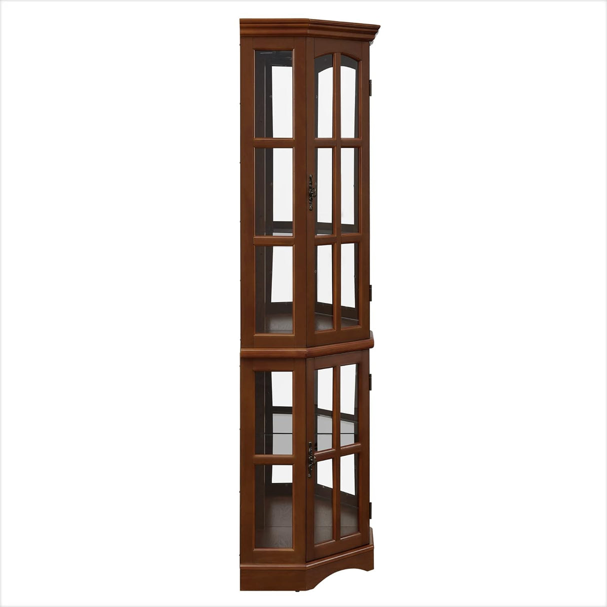 Corner Curio Cabinet with 5 Shelves and Lighting System, Walnut(E26 light bulb not included) - V.I.P Digital Presence