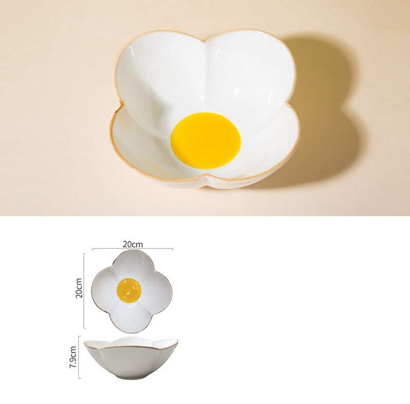 Creative Sun Egg Ceramic Bowl and Dish Set Cute Rice Bowl, Plate, Handle, Plate, Tableware, Home Breakfast Soup Plate - V.I.P Digital Presence