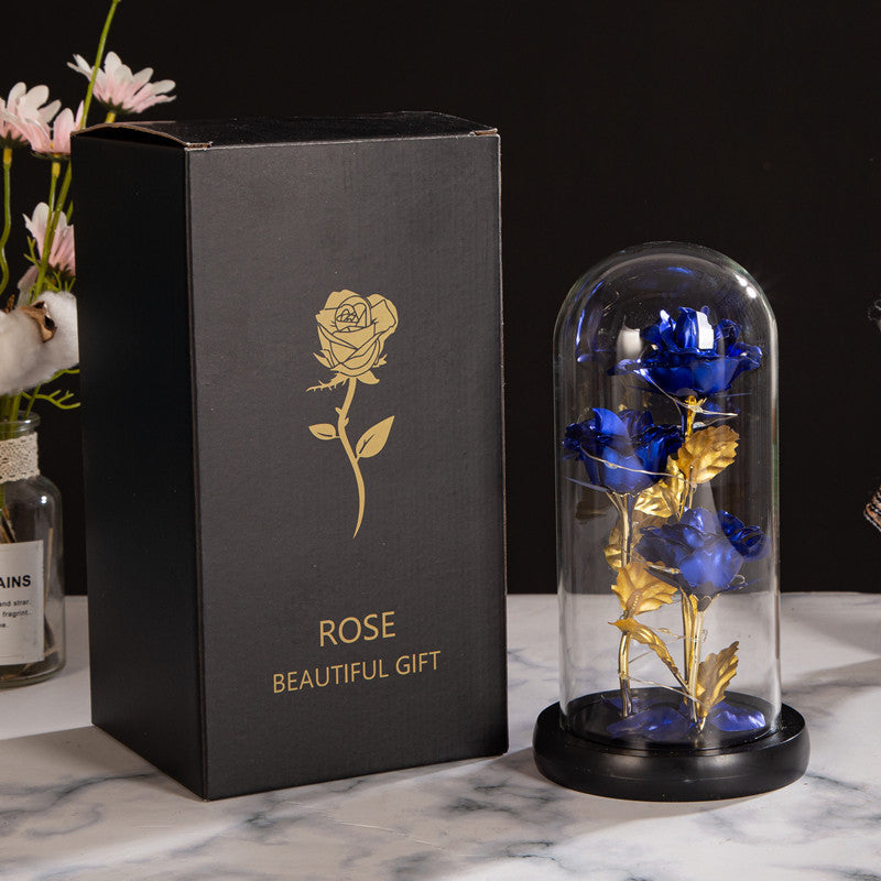 Valentine's Mother's Day Gift: Three Glass Cover Gold Foil Roses Ornament, Eternal Flower LED Night Light - V.I.P Digital Presence