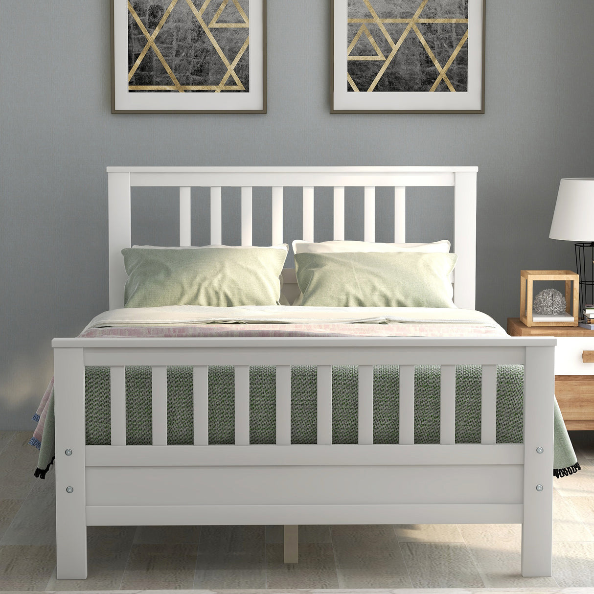 Wood Platform Bed with Headboard and Footboard Full