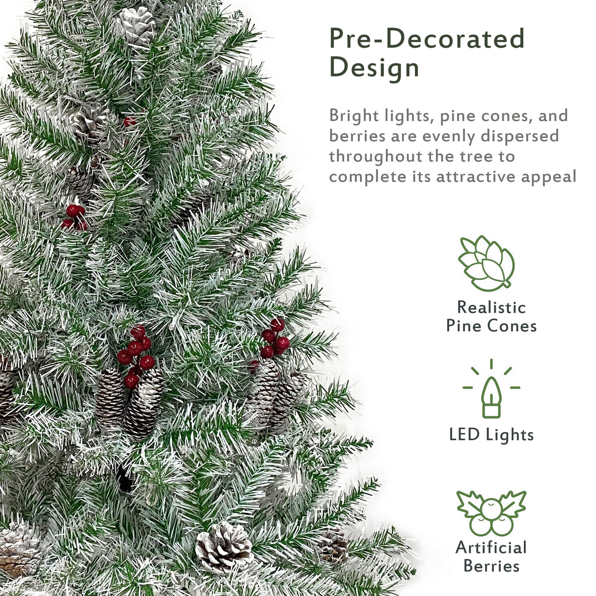 Pre-lit Xmas Tree Artificial Christmas 4-Piece Set,Garland, Wreath and Set of 2 Entrance Trees X-mas - V.I.P Digital Presence